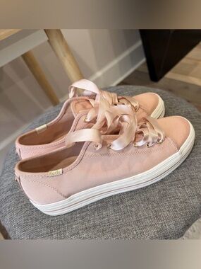 kate spade Pink Satin Ribbon Lace Platform Sneakers